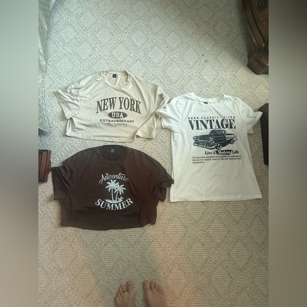 3 Vintage Graphic women’s  T-Shirt Set - Cream, White, Brown